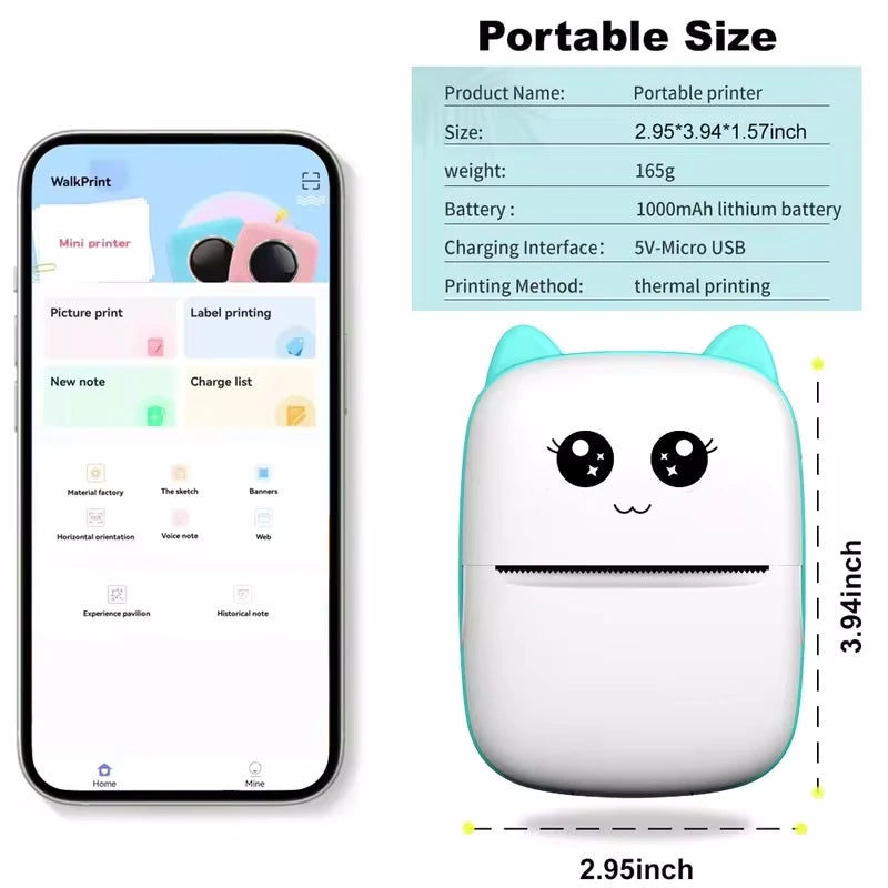 Mini Cat Thermal Printer – Portable Bluetooth Photo Label Printer