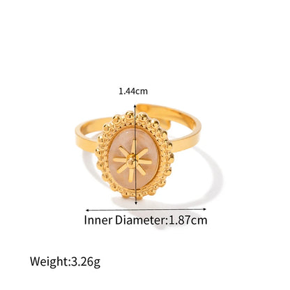 Trendy Women’s Wide Stainless Steel Stone Ring – Bohemian Vintage Style