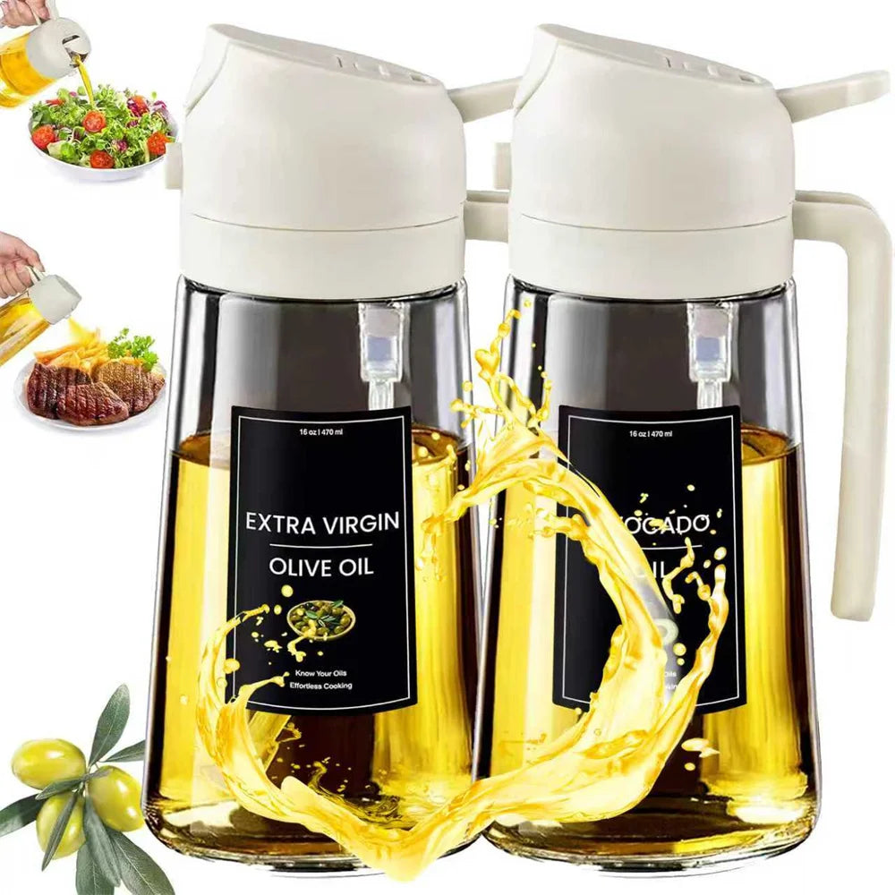 2 in 1 Oil Sprayer Bottle – 470ml Glass Olive Oil Dispenser