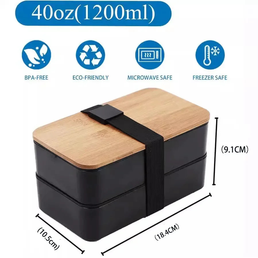 2 Tier Bento Lunch Box with Cutlery – Microwave Safe Food Container