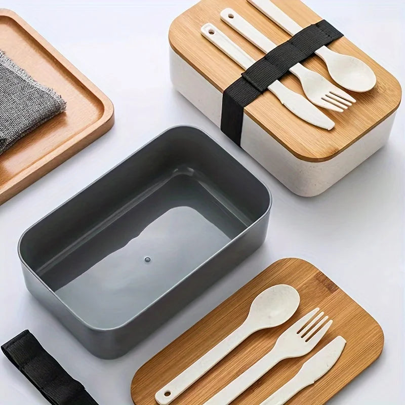Bamboo Lid Lunch Box Set – Sealed Bento with Cutlery Kit