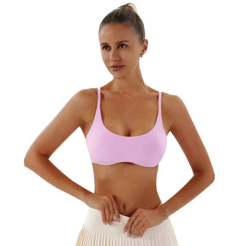 Solid Color Underwear Women Fitness Bra Yoga Vest Gym Sport Top Hollow Yoga Bras Back Push with Chest Pad Two Shoulder Straps