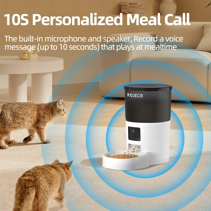 ROJECO Automatic Cat Feeder with Camera – Smart Video Food Dispenser & Voice Recorder for Cats & Dogs