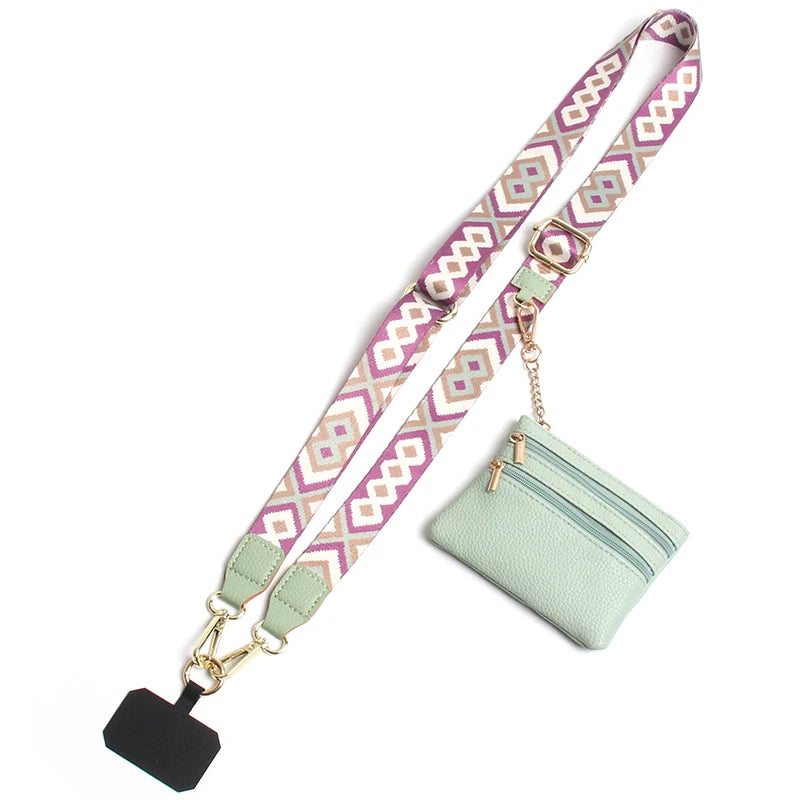 Adjustable Crossbody Phone Lanyard with Zippered Wallet Pouch