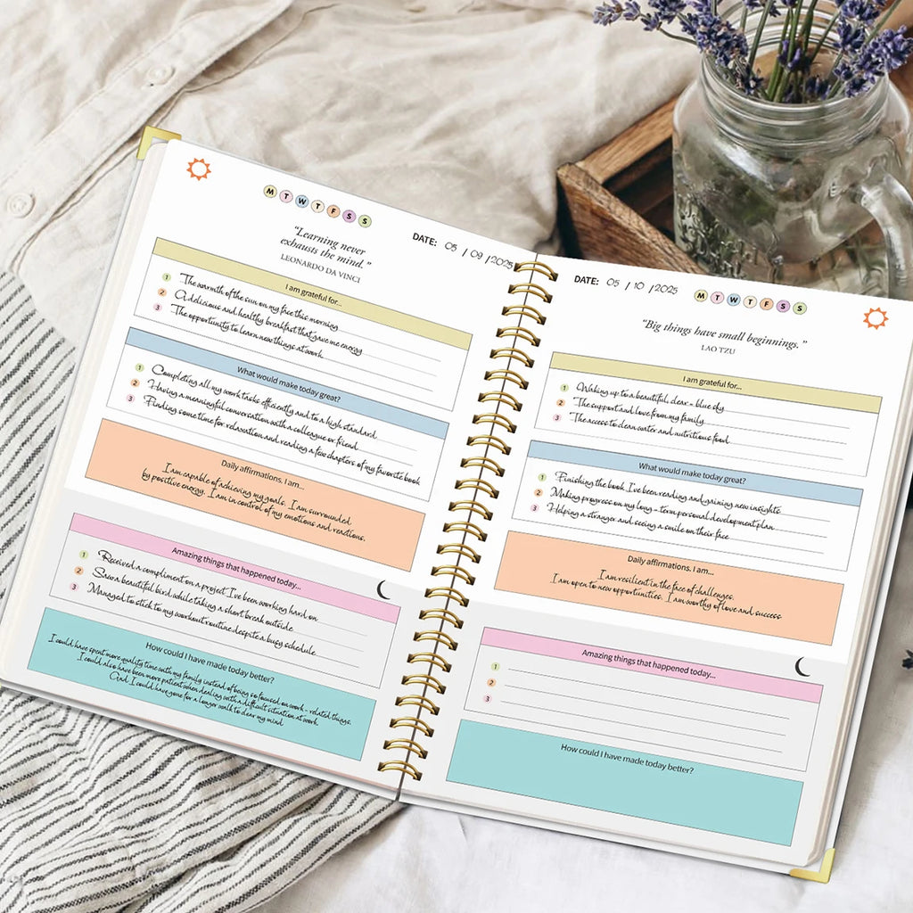 A5 Gratitude Journal Notebook, Mindfulness Journal with Prompts, Spiral Bound Notebook for Positive Thinking, Mood Tracker