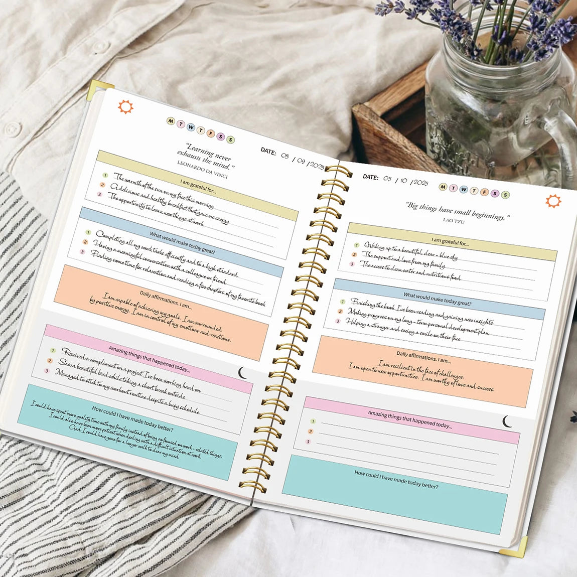 A5 Gratitude Journal Notebook, Mindfulness Journal with Prompts, Spiral Bound Notebook for Positive Thinking, Mood Tracker