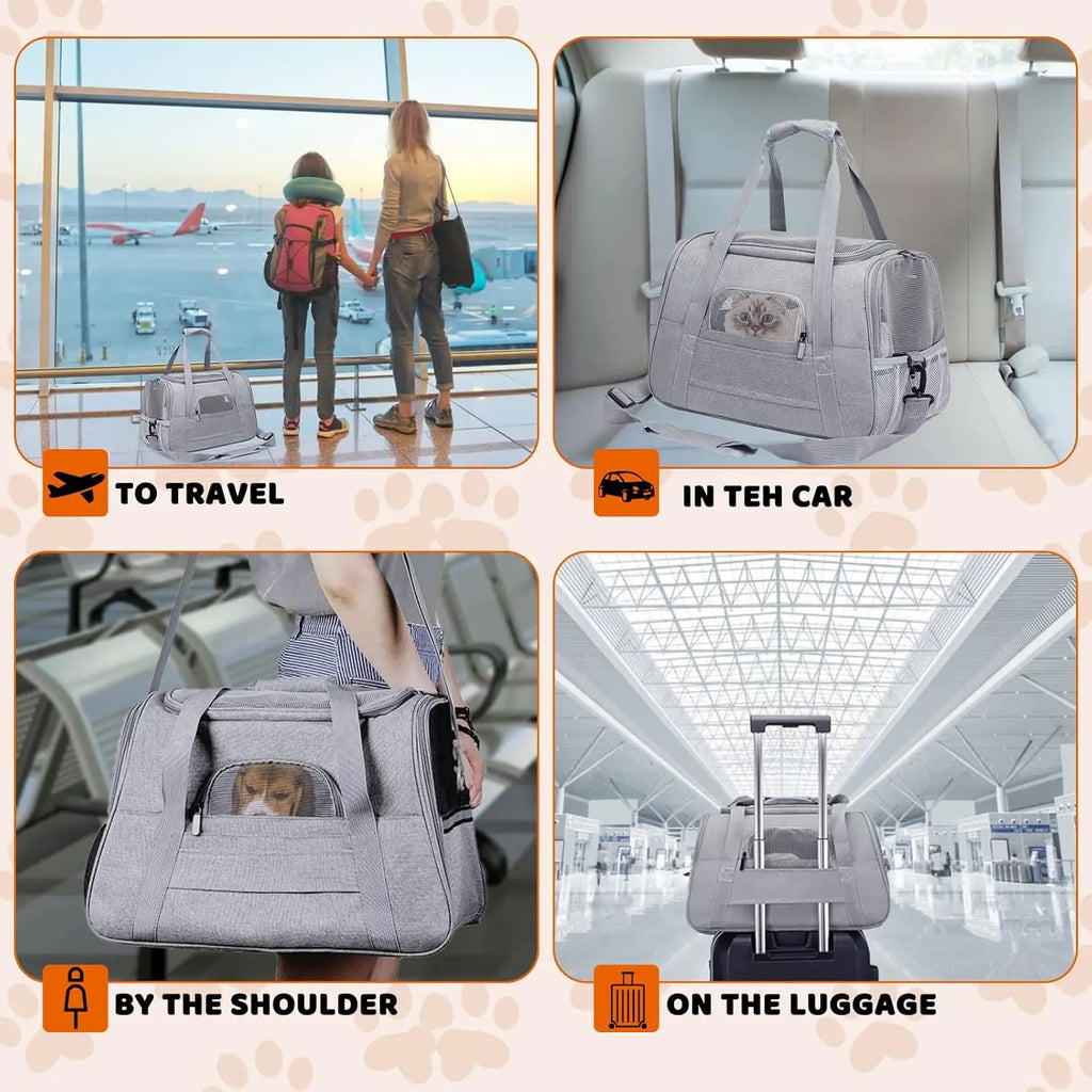Airline Approved Pet Carrier Bag Soft Cat & Dog Travel Carrier with Mat Portable Pet Travel Bag for Pets up to 20LBS