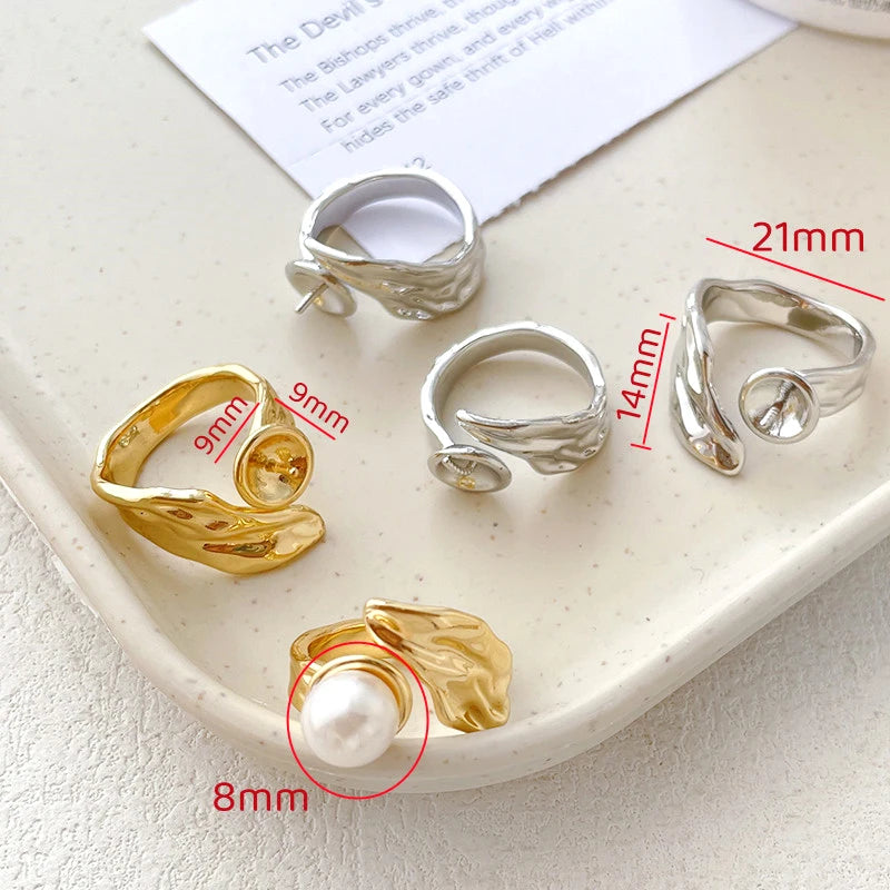 3-Piece Gold-Plated Brass Ring Settings – Irregular Baroque Jewellery Making Accessories