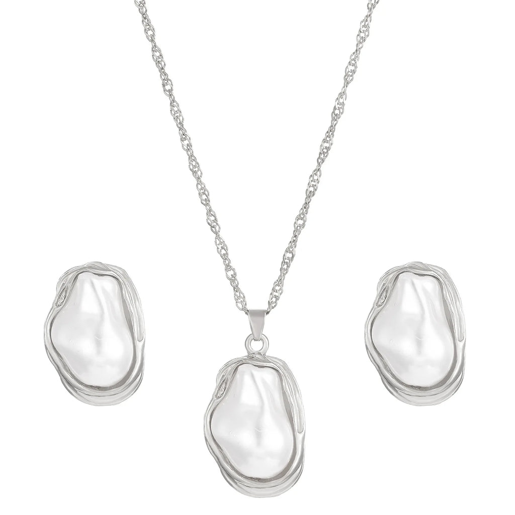 Trendy Baroque Pearl Necklace, Bracelet & Ring Set – Wedding & Party Jewellery for Women