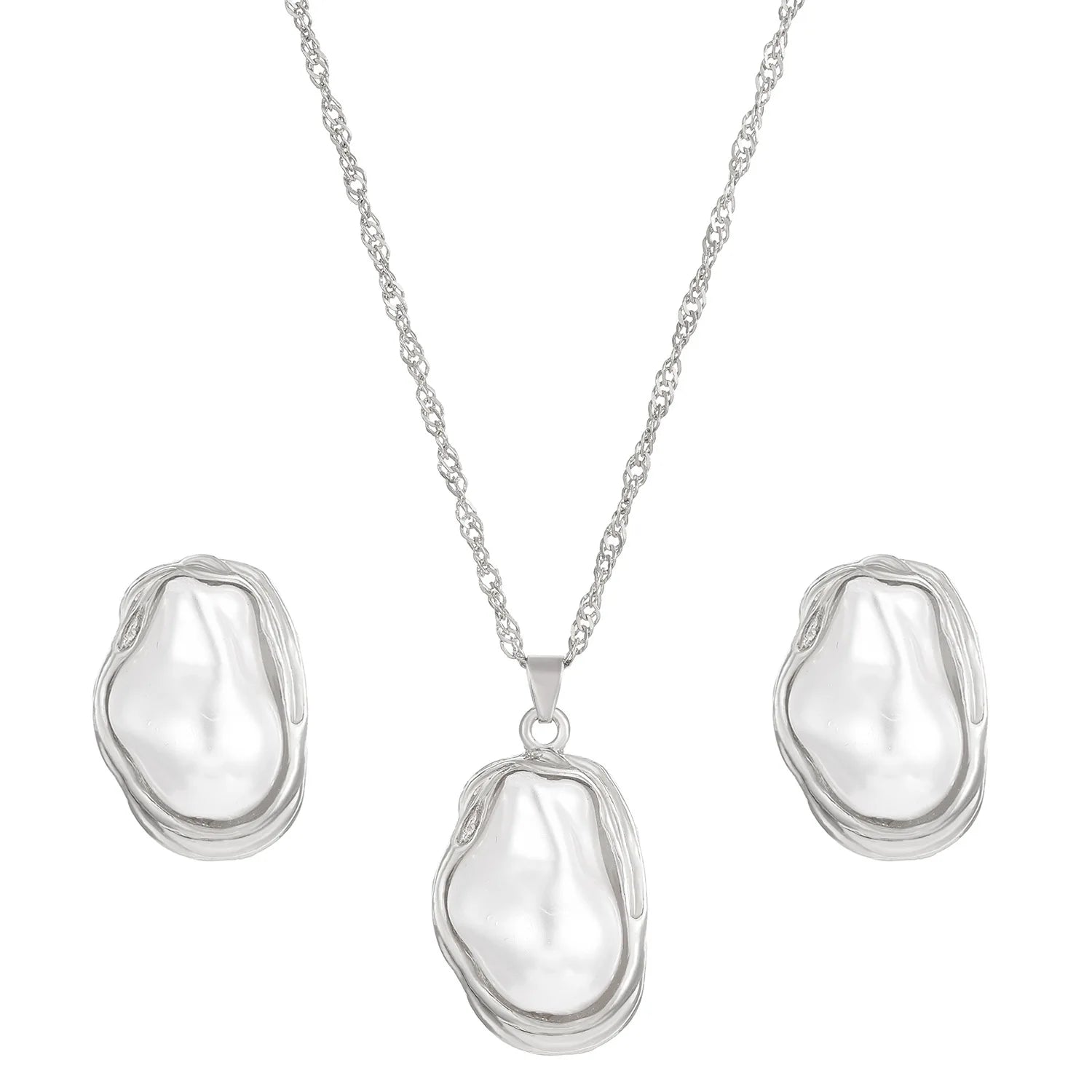 Trendy Baroque Pearl Necklace, Bracelet & Ring Set – Wedding & Party Jewellery for Women