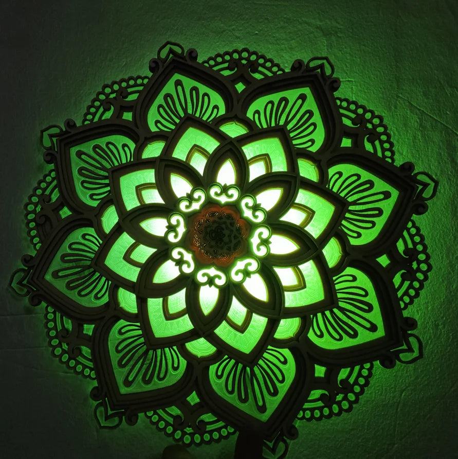 LED Mandala Lotus Lamp – Wooden Yoga Room Wall Night Light