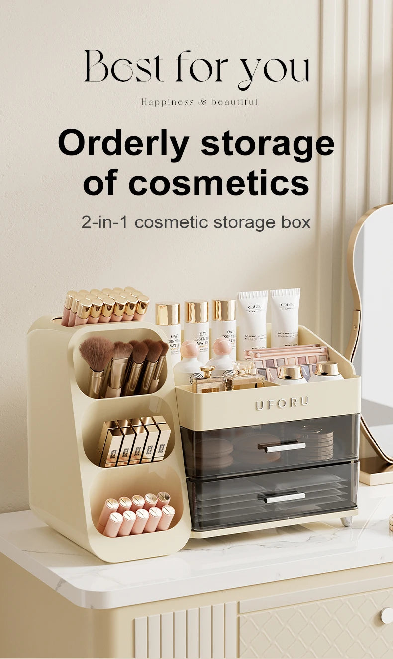 Uforu Back to School Cosmetics Storage Box - Large Capacity, Multifunctional Organizer for Student Dorm Room Tables