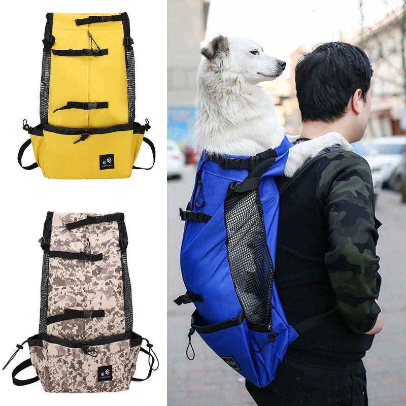 Camouflage Dog Carrier Backpack for Medium & Large Dogs Breathable Travel Pet Backpack for Hiking Riding Samoyed Labrador Corgi