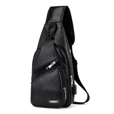 Spot Men's Chest Bag With Headphone Hole USB Shoulder