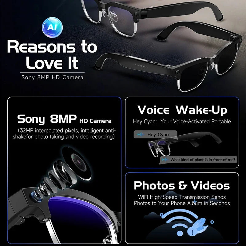 2026New Ultra AI Smart Glasses With 800W Camera GPT Sunglasses WIFI Transmission Bluetooth Call Video Music Player For Men Women