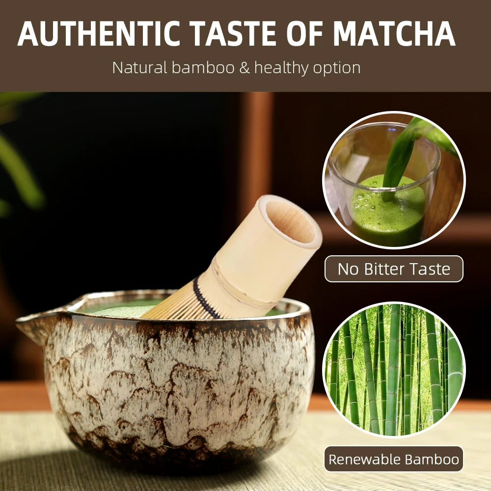 6PCS Japanese Matcha Tea Set with Bamboo Whisk Bowl Scoop & Whisk Holder Traditional Matcha Making Kit