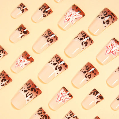 24pcs Medium Long Press-On Nails – Y2K Leopard Gradient Square Ballet Tips