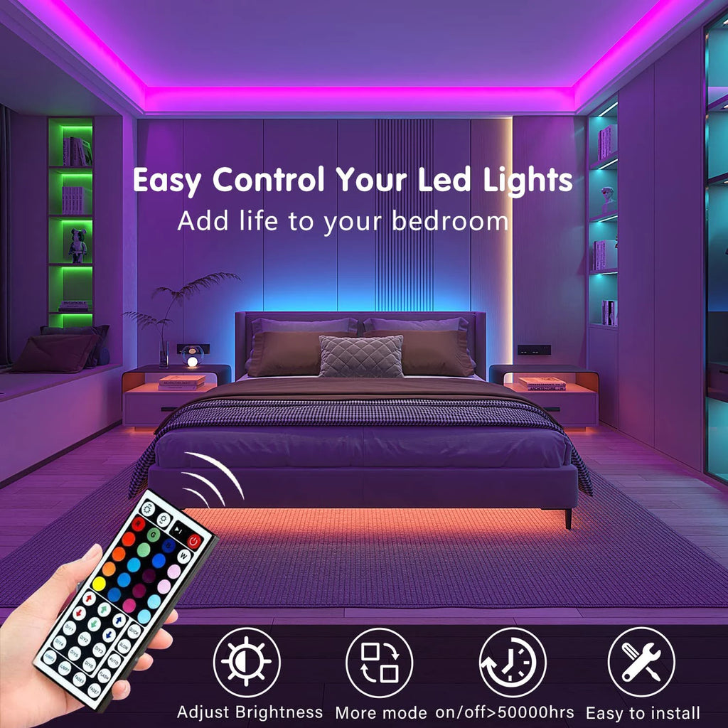 RGB LED Strip Lights with 44-Key Remote – USB 5V Colour Changing Light Strip for Bedroom TV Backlight & Party Decor