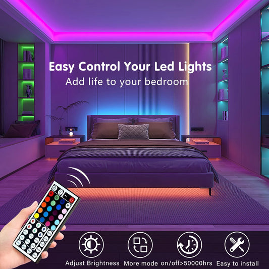 RGB LED Strip Lights with 44-Key Remote – USB 5V Colour Changing Light Strip for Bedroom TV Backlight & Party Decor