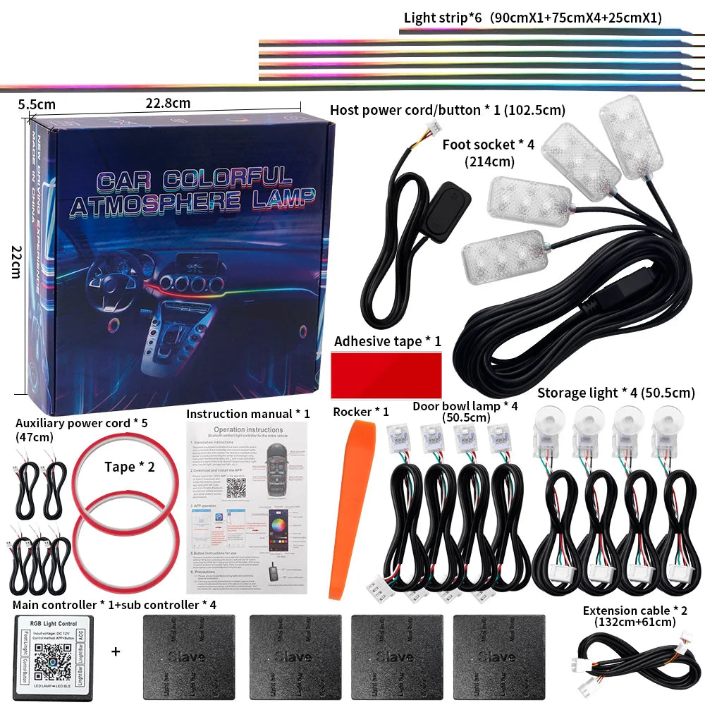 RGB Car Ambient Lights Kit – 64 Color Bluetooth LED Strip Set