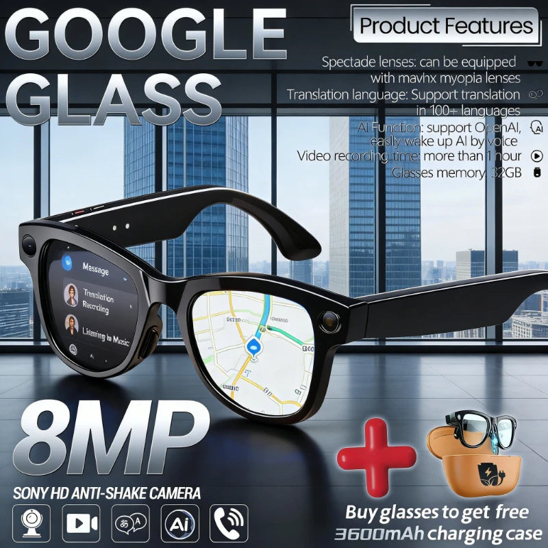 AI Smart Glasses 800W HD Pixel Camera Video Recording Outdoor Sport Sunglasses ChatGpt Translation Voice Call Bluetooth glasses