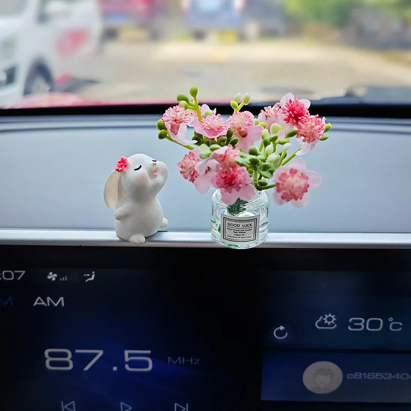 Car Dashboard Vase – Cute Mini Resin Flower Pot with Healing Doll Ornament