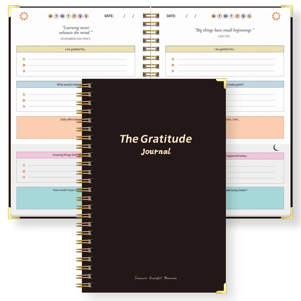 A5 Gratitude Journal Notebook, Mindfulness Journal with Prompts, Spiral Bound Notebook for Positive Thinking, Mood Tracker