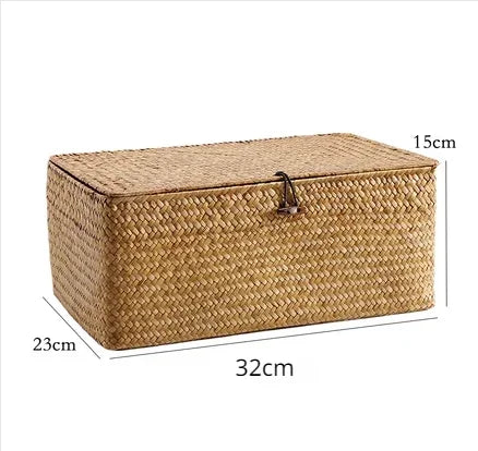 Handmade Seagrass Storage Box with Lid – Woven Basket Organizer