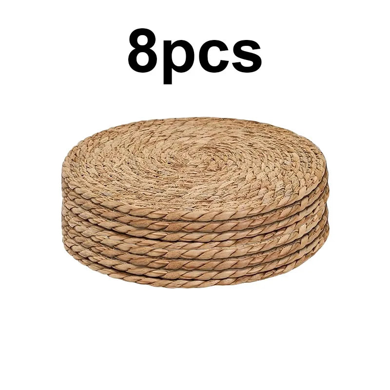 Boho Woven Rattan Placemats Set – Natural Round Farmhouse Table Mats