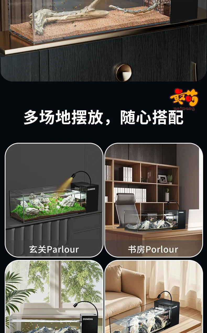 ‌Turtle Aquarium Tank - Fish & Turtle Hybrid Habitat with Stream Landscape, Luxury Villa Ecosystem for Home/Office