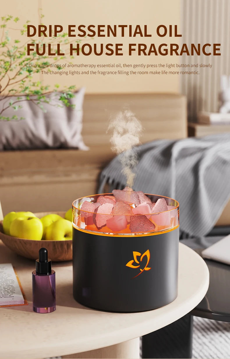 Crystal Salt Stone Aromatherapy Machine Colorful Atmosphere Lamp Atomization Humidification Suitable for Office and Bedroom