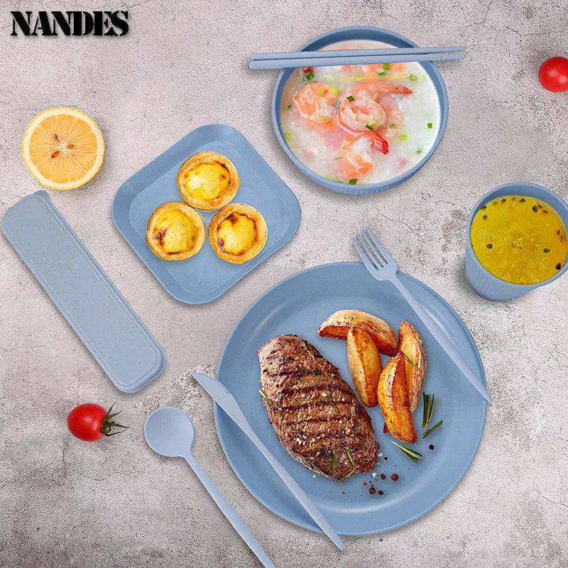 36PCS Wheat Straw Dinnerware Set – Eco Friendly Tableware Kit