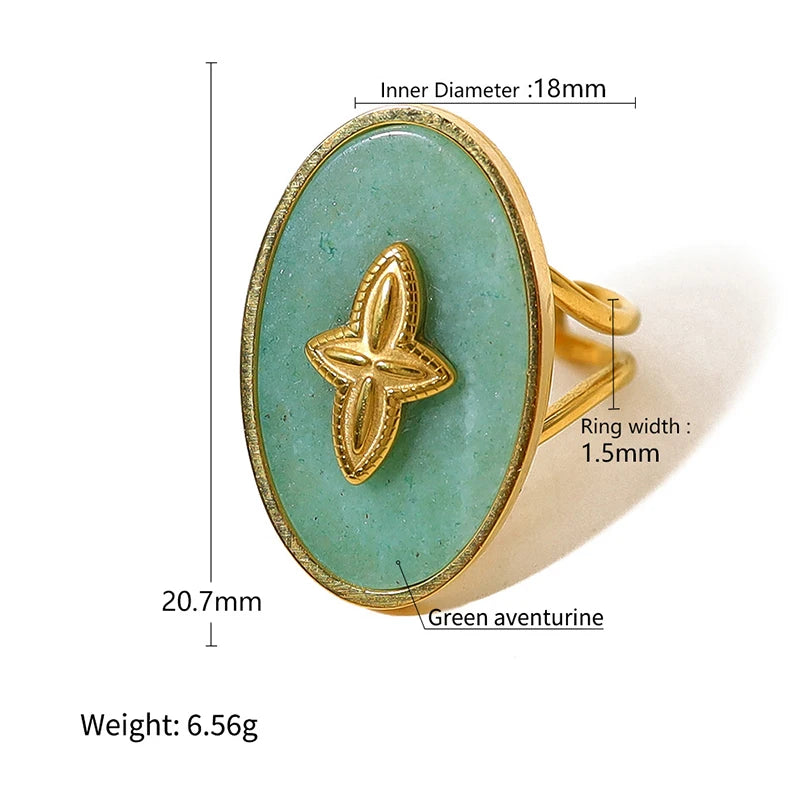 Trendy Women’s Wide Stainless Steel Stone Ring – Bohemian Vintage Style