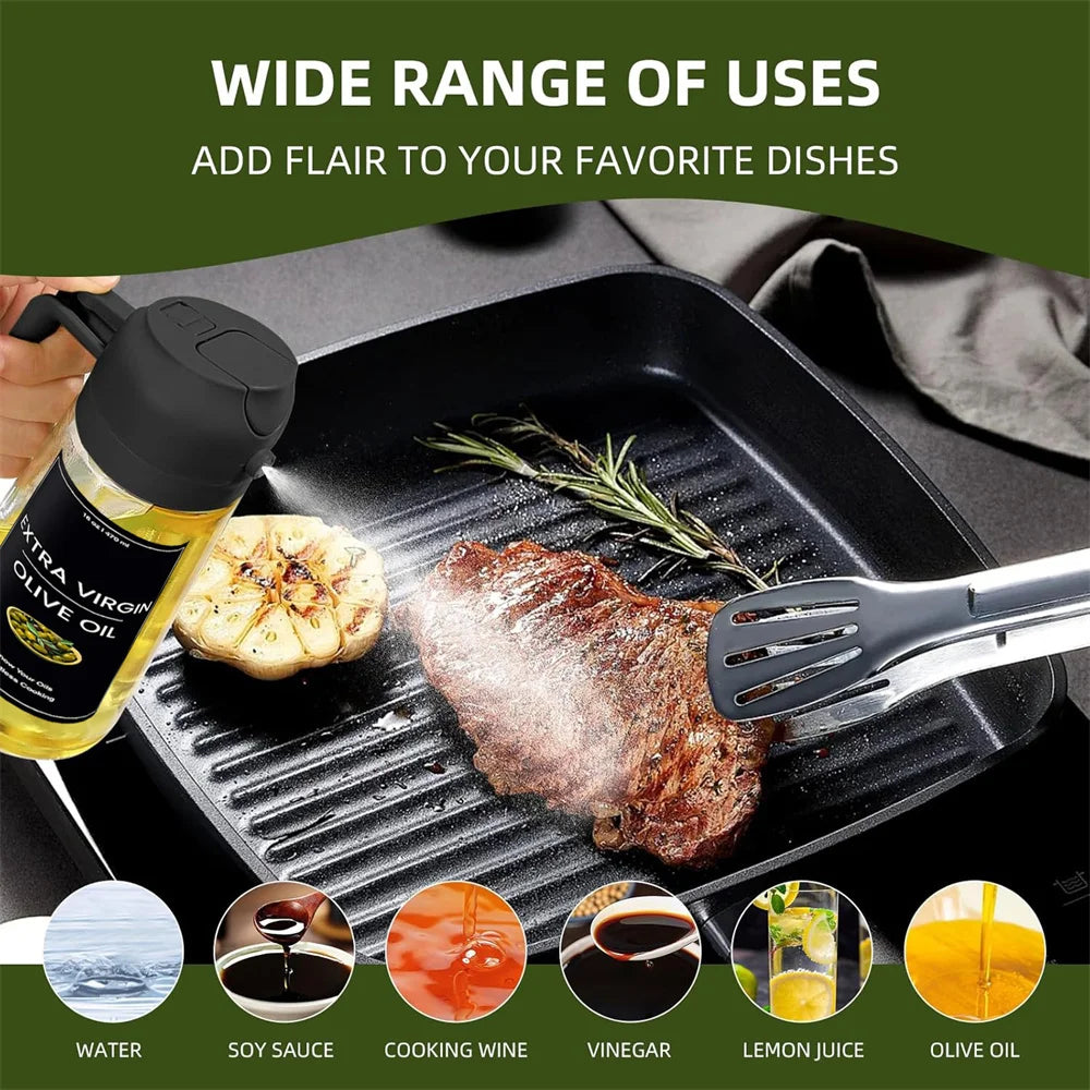 2 in 1 Oil Sprayer Bottle – 470ml Glass Olive Oil Dispenser
