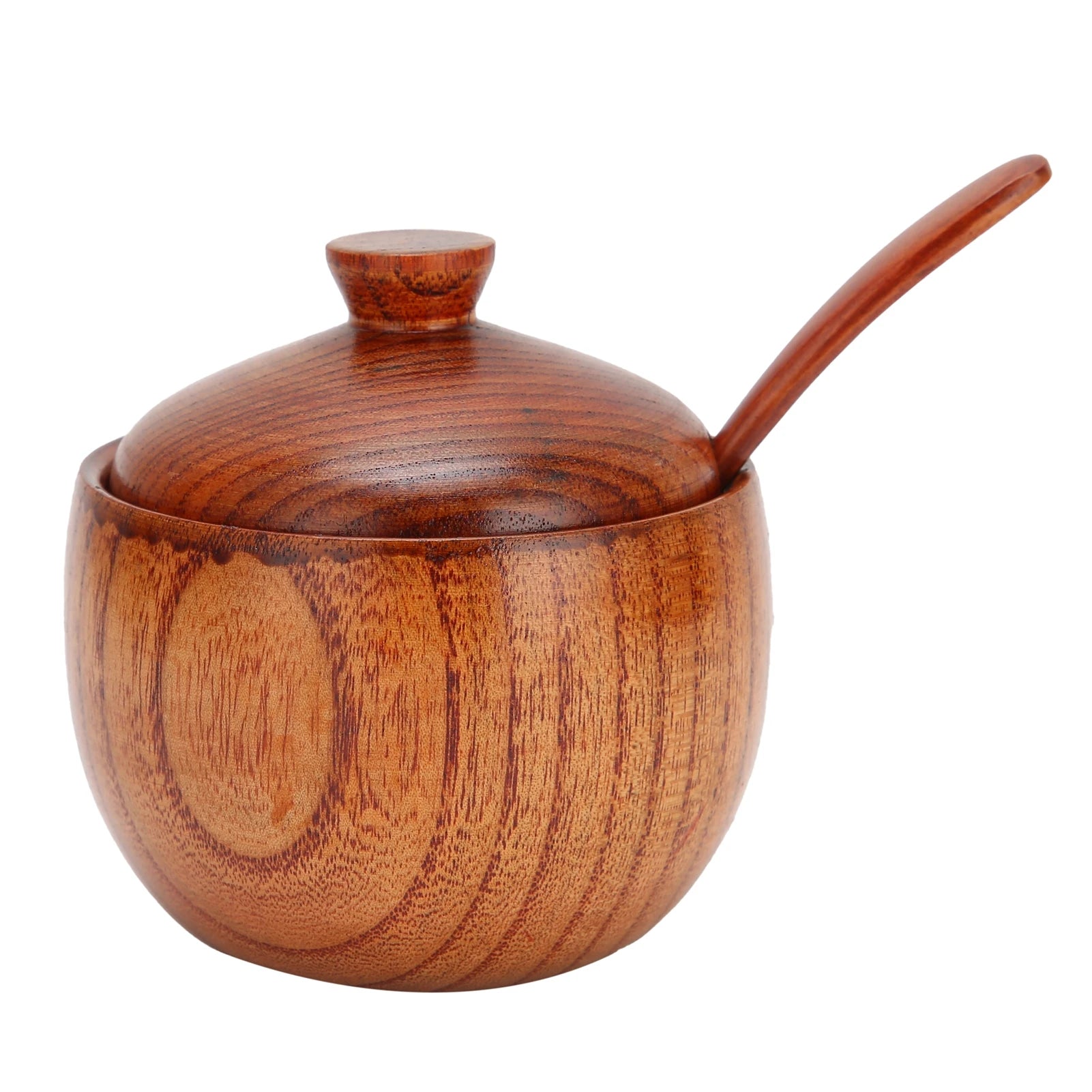 Wood Spice Jar Sugar Bowl Salt Pepper Seasoning Box with Spoon and Lid Home Kitchen Cooking Tool