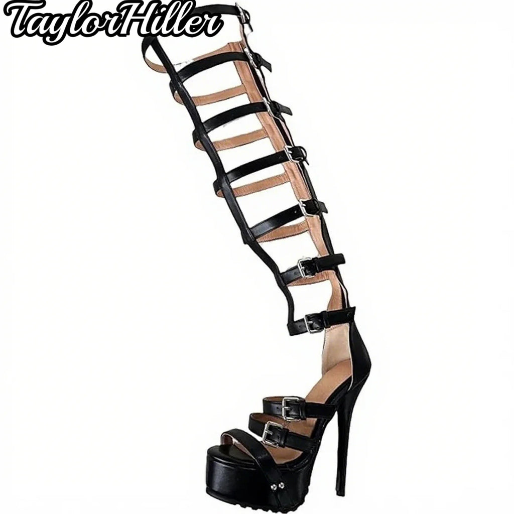 Sexy Gladiator Heels Platfrom Multi Buckles Heeled Sandals Women Luxury Designer Solid Shoes 2025 White Strappy Ladies Zapatos
