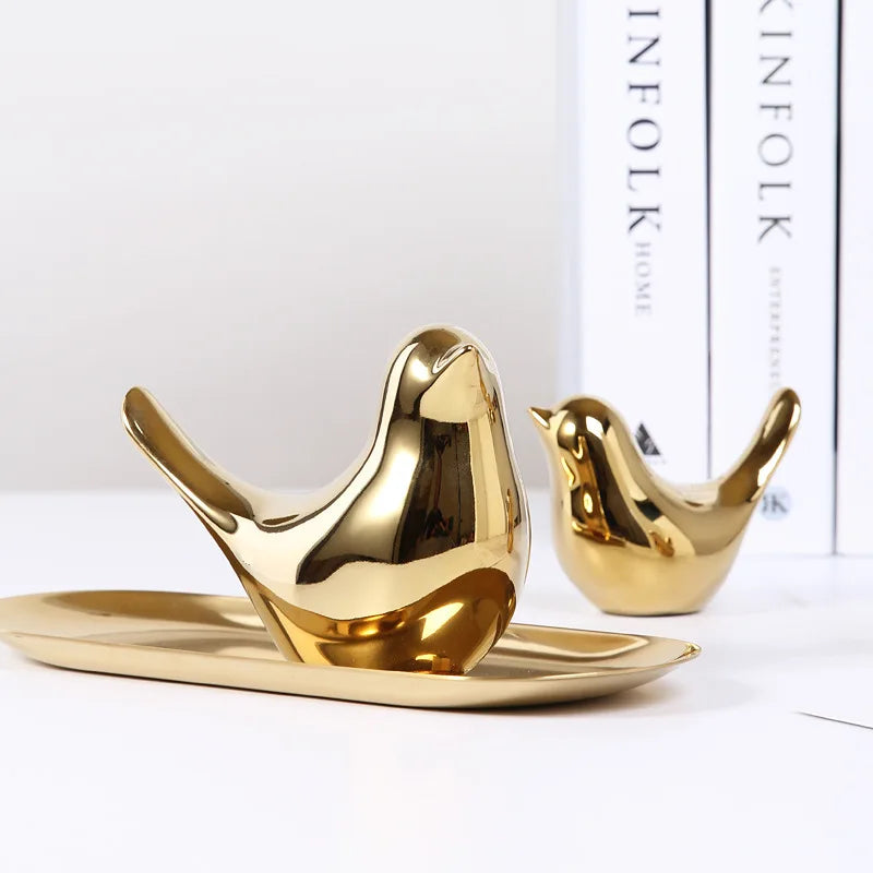 Nordic Ceramic Bird Figurine – Gold Animal Statue Home Decor
