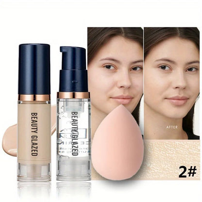 3-Piece Face Makeup Set – Matte Waterproof Liquid Foundation Primer & Makeup Puff