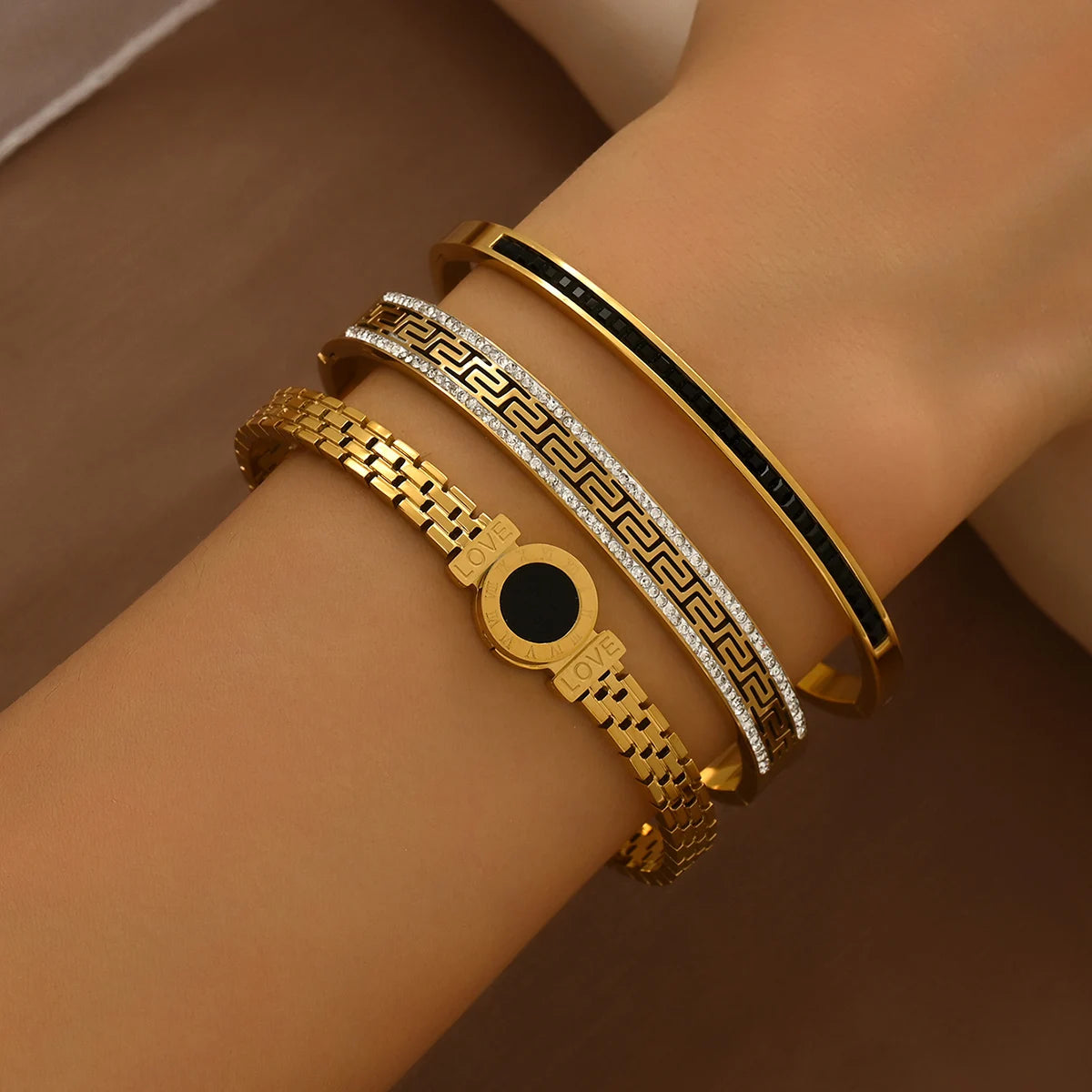 Luxury Black Zircon Stainless Steel Bracelet Set – Waterproof, Elegant & Durable (1/3pcs)