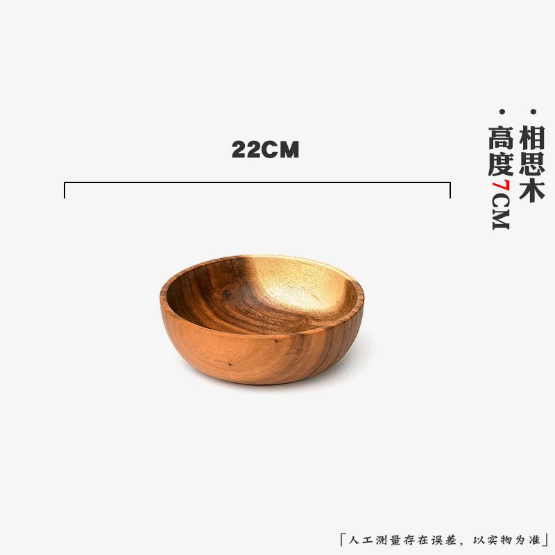 Extra Large Solid Wood Bowl & Tray Set Round Wooden Salad Bowl Ramen Mixing Bowl Natural Wood Tableware