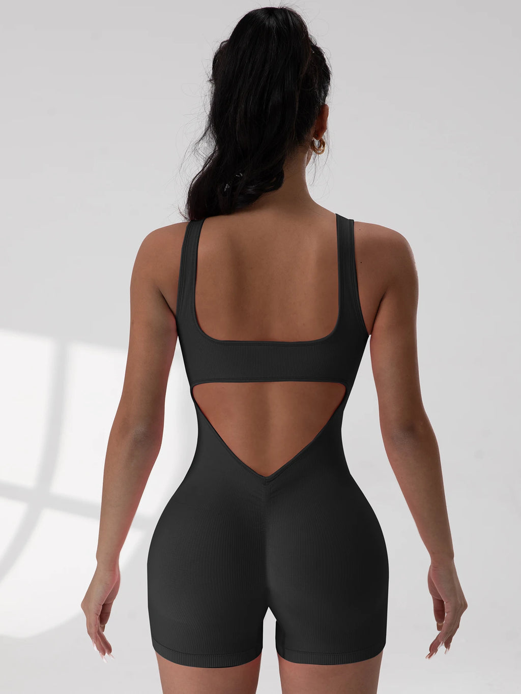 1PCS Backless Yoga Suit U Neck Sleeveless Sports Jumpsuit Solid Colour Threaded Stretch Women Bodysuit Without Bust Pads