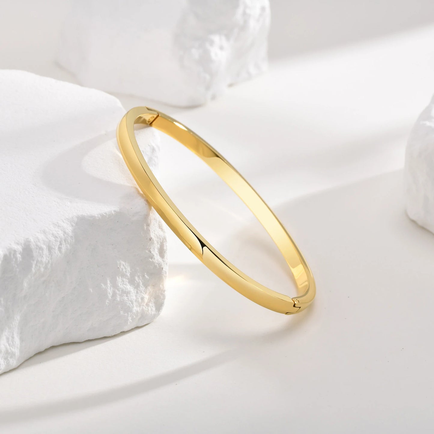 18K Gold Plated Stainless Steel Women's Bangles – Smooth Openable, 4/5.7/7.7mm