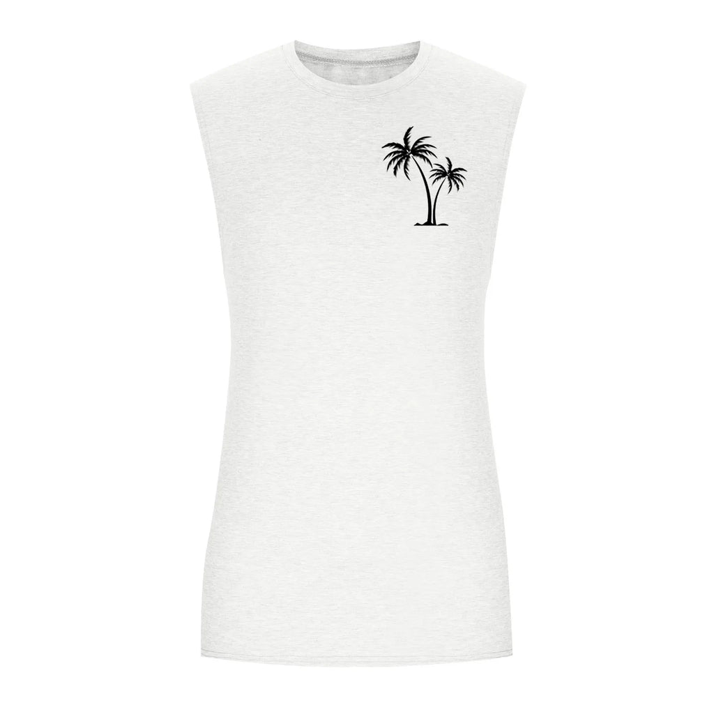 2025 Men'S Muscle Fitness Shirt Sports T-Shirt Gym Training Shirt Summer Casual Vest Tree Print Sleeveless Round Neck