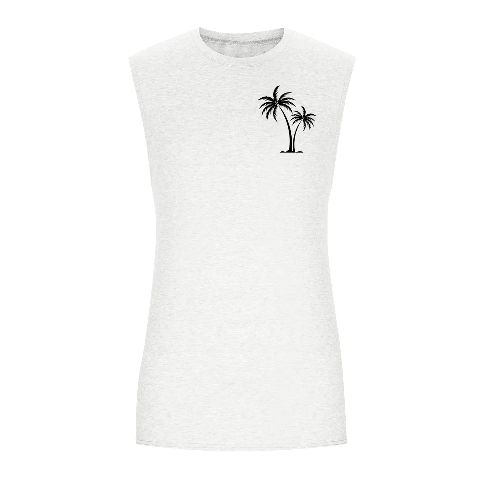 2025 Men'S Muscle Fitness Shirt Sports T-Shirt Gym Training Shirt Summer Casual Vest Tree Print Sleeveless Round Neck