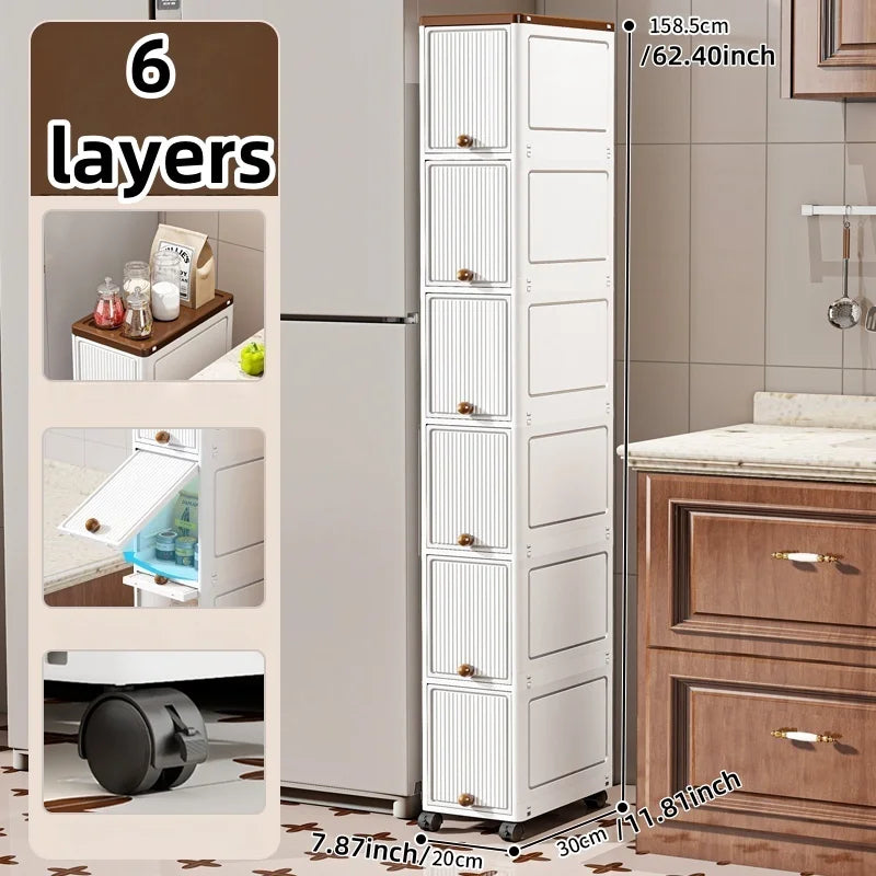 20cm Slim Rolling Storage Cabinet 2–6 Tier Space-Saving Organizer Heavy Duty Rack for Kitchen Bathroom Living Room