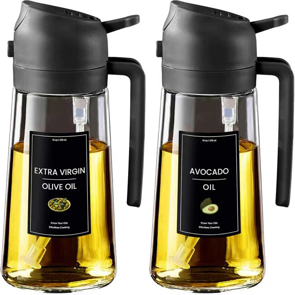 2 in 1 Oil Sprayer Bottle – 470ml Glass Olive Oil Dispenser