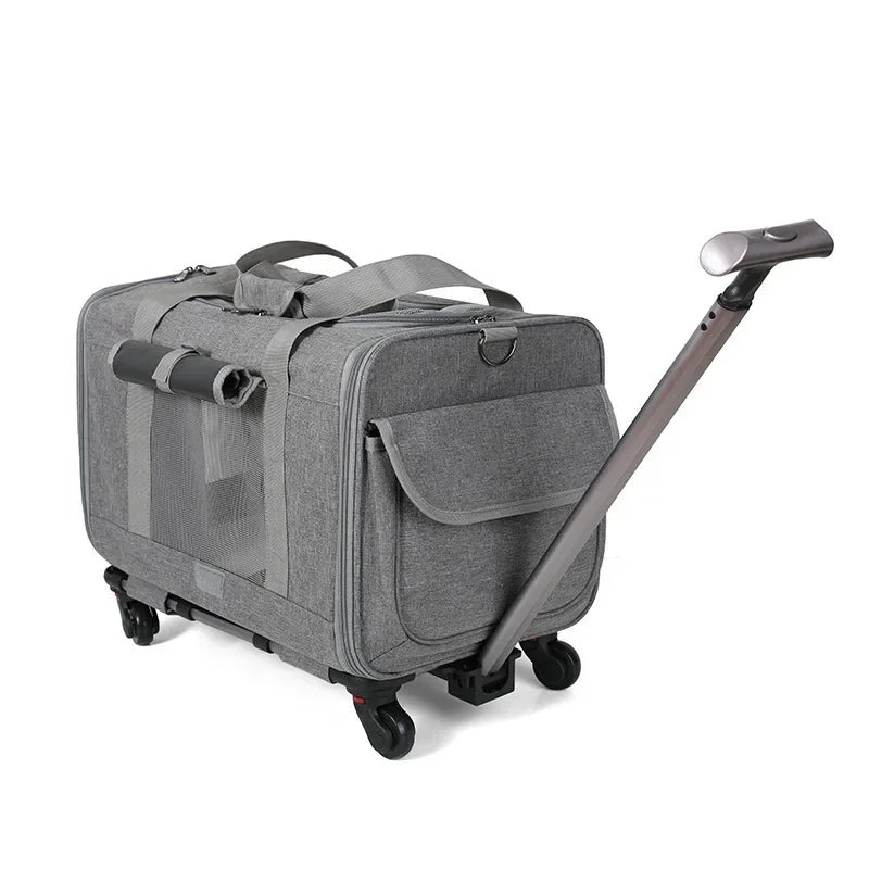Silent Large Capacity Cat Bag Portable Foldable Pet Suitcase Universal Wheels Breathable Pet Travel Backpack