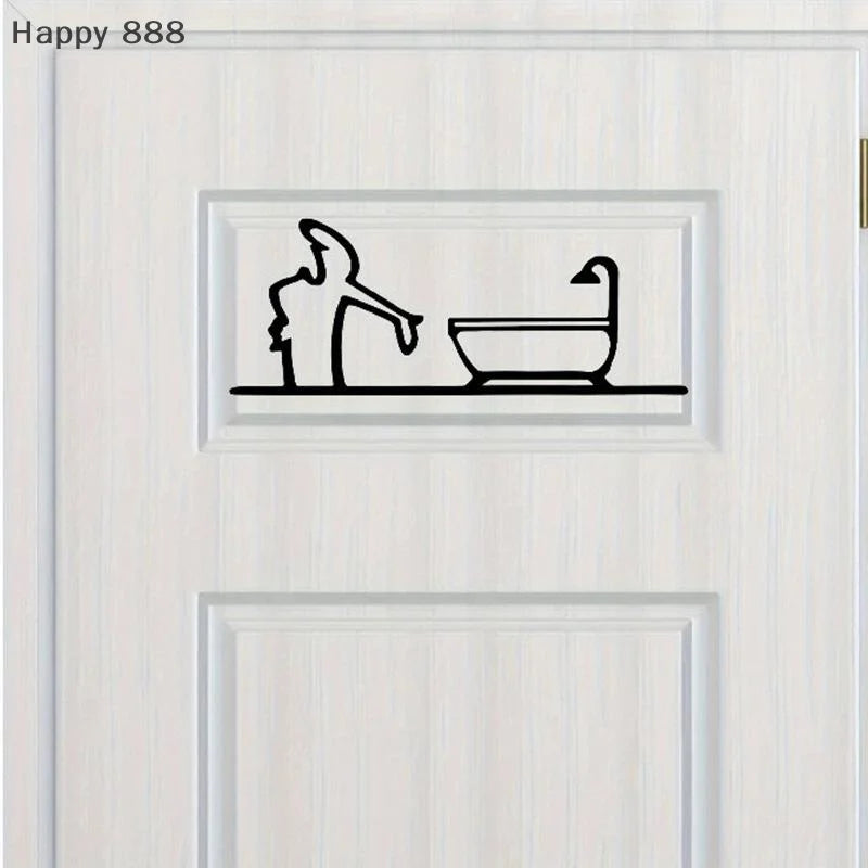 2D Metal Wall Decor – Black-Framed Bathroom Sign for Home Interior