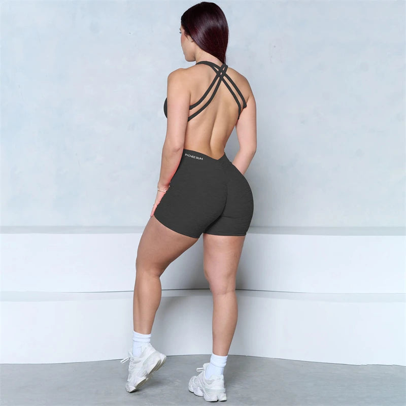 Women’s V-Back Scrunch Butt Romper – One-Piece Yoga & Gym Jumpsuit
