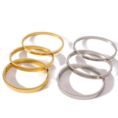 Minimalist Gold-Tone Stainless Steel Bangle Bracelet – Waterproof Oval Design for Women